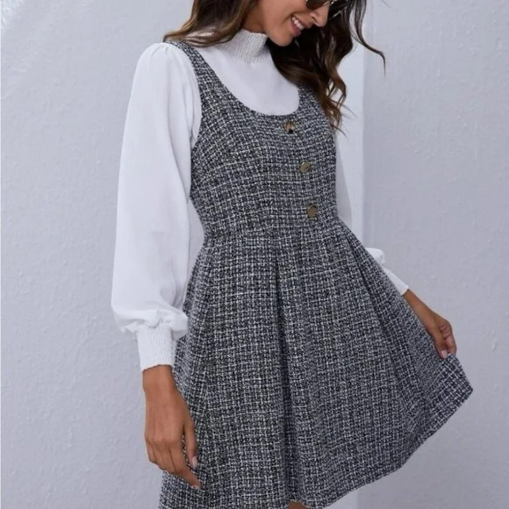 SHEIN Tweed Mini Dress with Gold Buttons Small